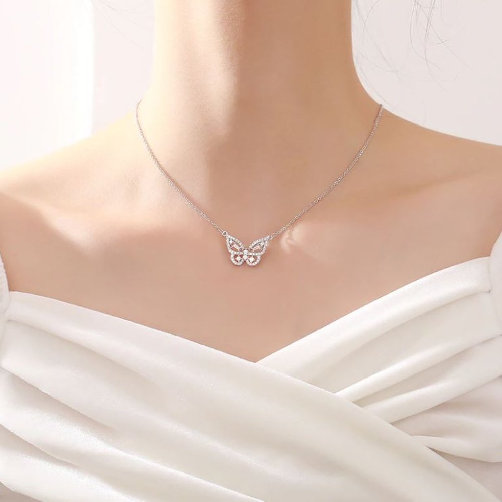 Sterling Silver Diamond Butterfly Pendant Necklace - Picture 5 of 5